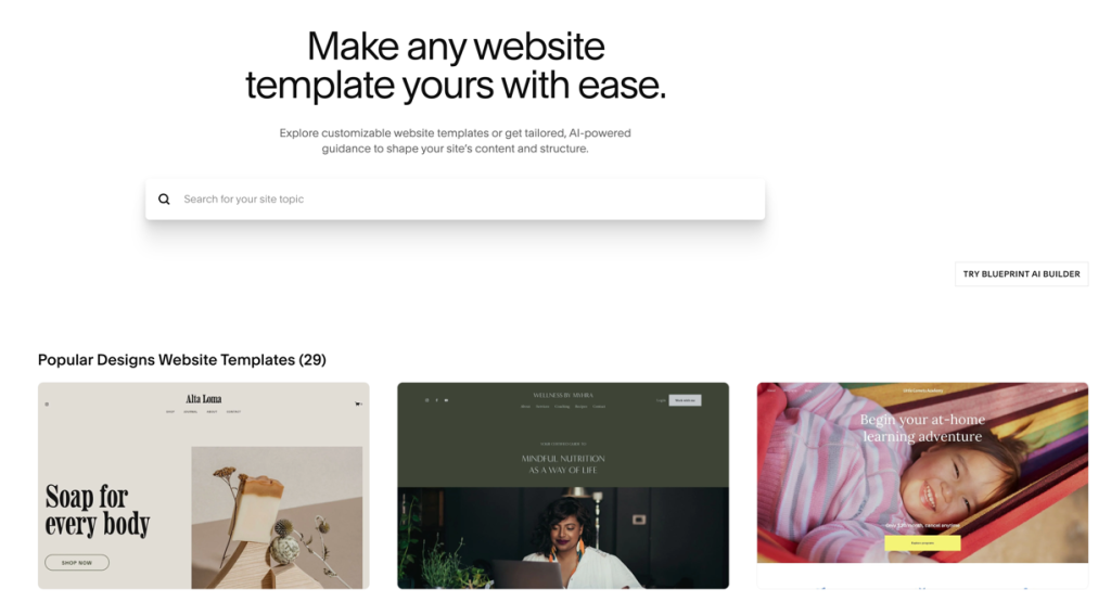 Website template of content management system, selection and customization tool
