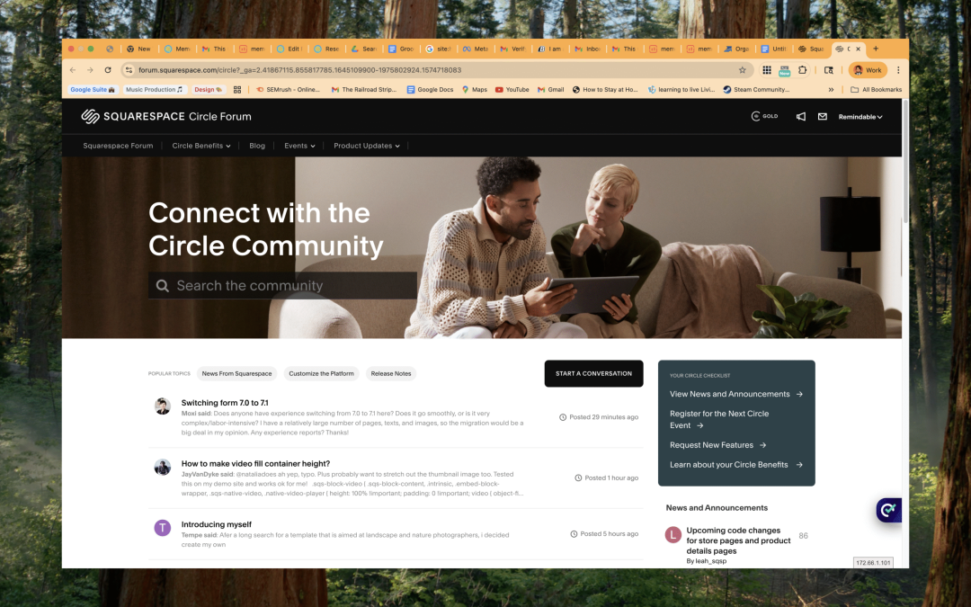 Build personal branding connected with the forum on Squarespace