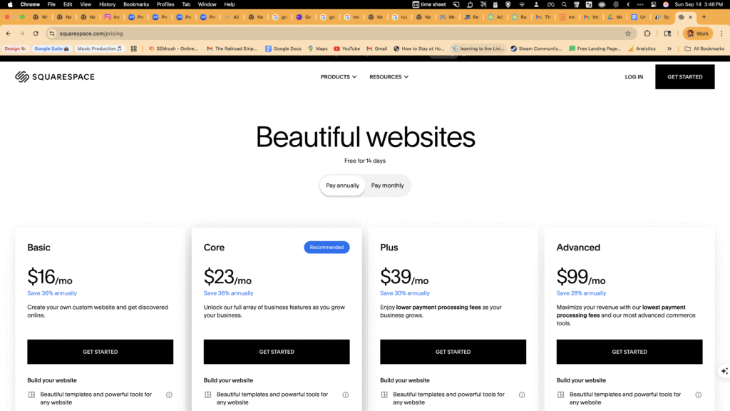 squarespace's pricing 