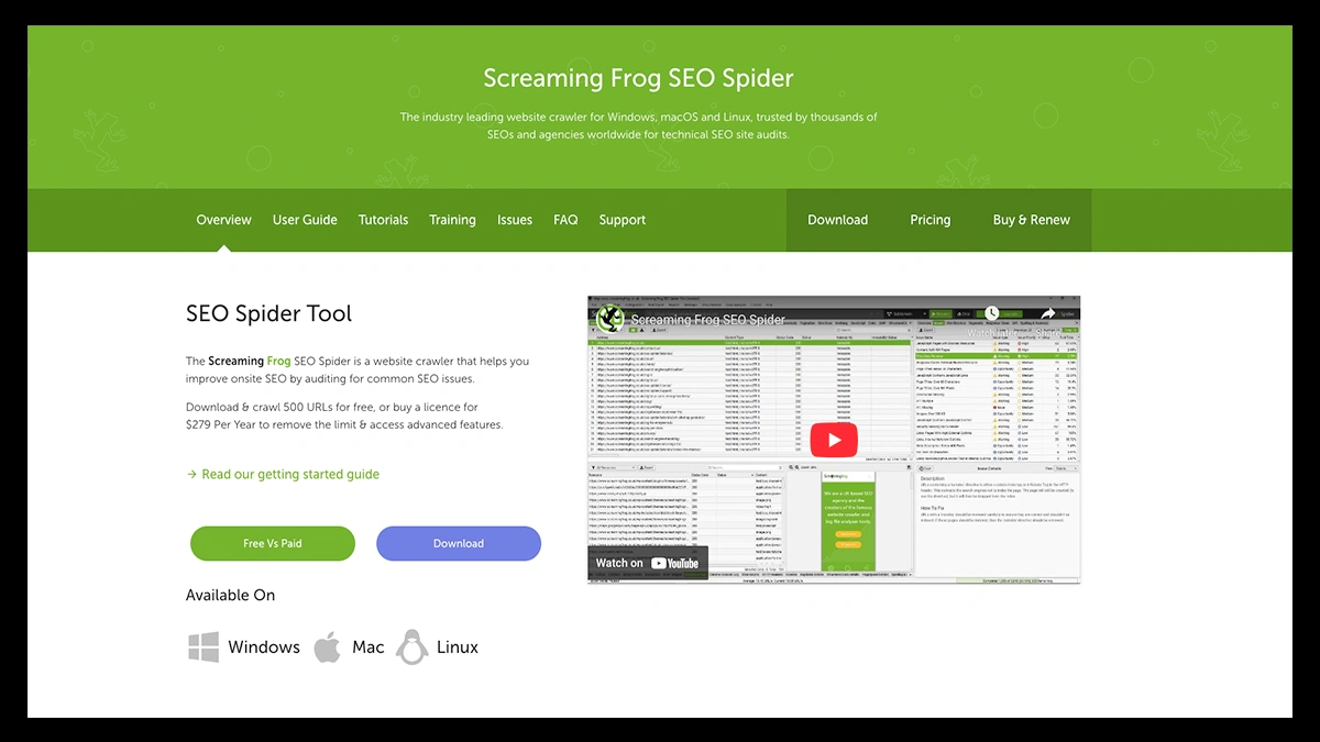 Screaming Frog SEO Spider (Best for Technical Audits)